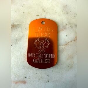 Orange Inspirational Dog Tag I will rise from the ashes phoenix engraved pendant